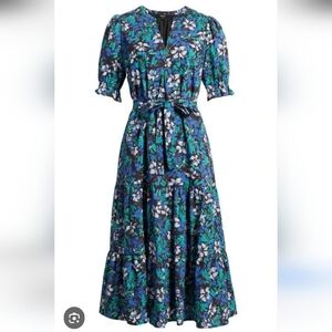 RAILS NWT FLORAL TIERED MIDI DRESS SZ MEDIUM BLUE GREEN FLORAL